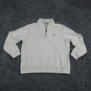 Tommy Bahama Sweatshirt Mens Medium White 1/4 Zip Mock Neck Pullover Logo
